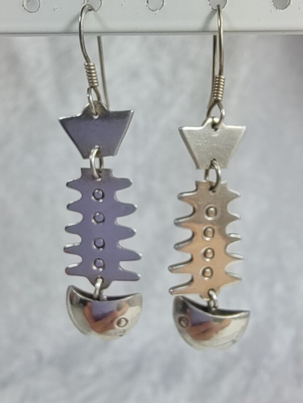 Vintage 925 Sterling Silver Mexico Articulated Fish Dangle Earrings